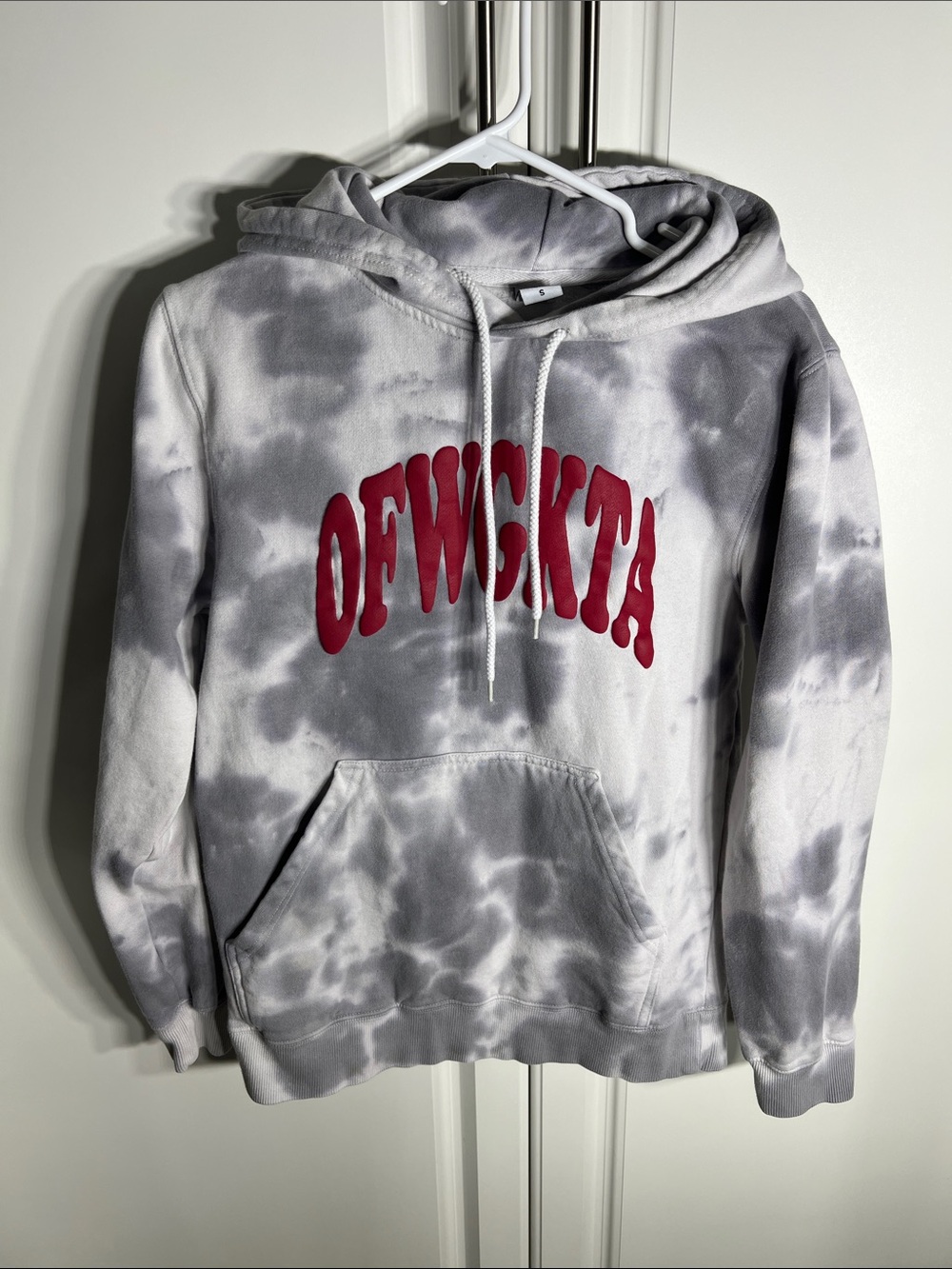 OFWGKTA Tie-Dye Gray Hoodie with Red Logo